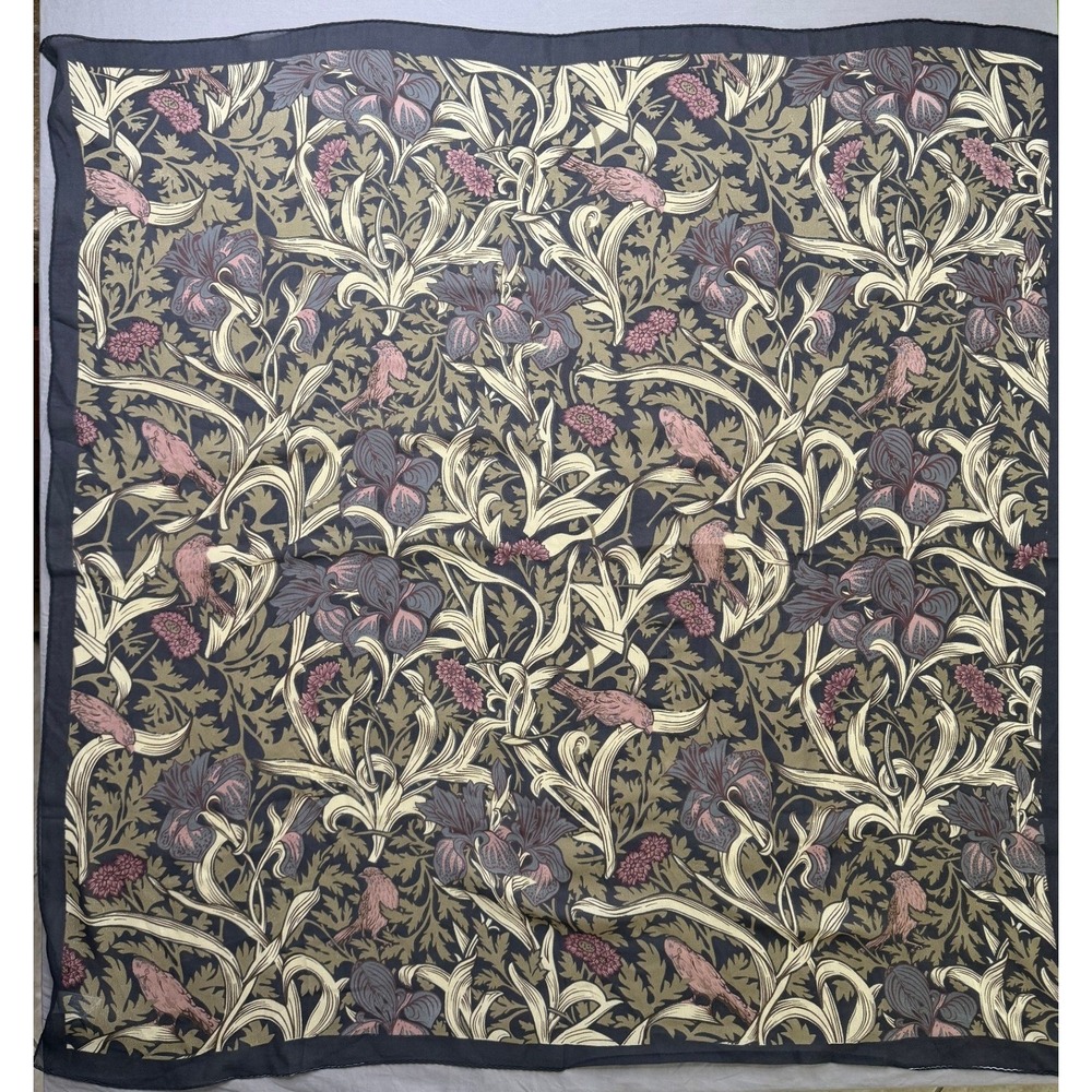 100% Silk Scarf William Morris Iris Bird Brooklyn Museum Large 35" Square